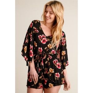 Black & Pink Floral Spring & Summer Belted Romper
